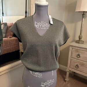 NWT Lilla P Metallic Loden Sparkle V-Neck Sweater